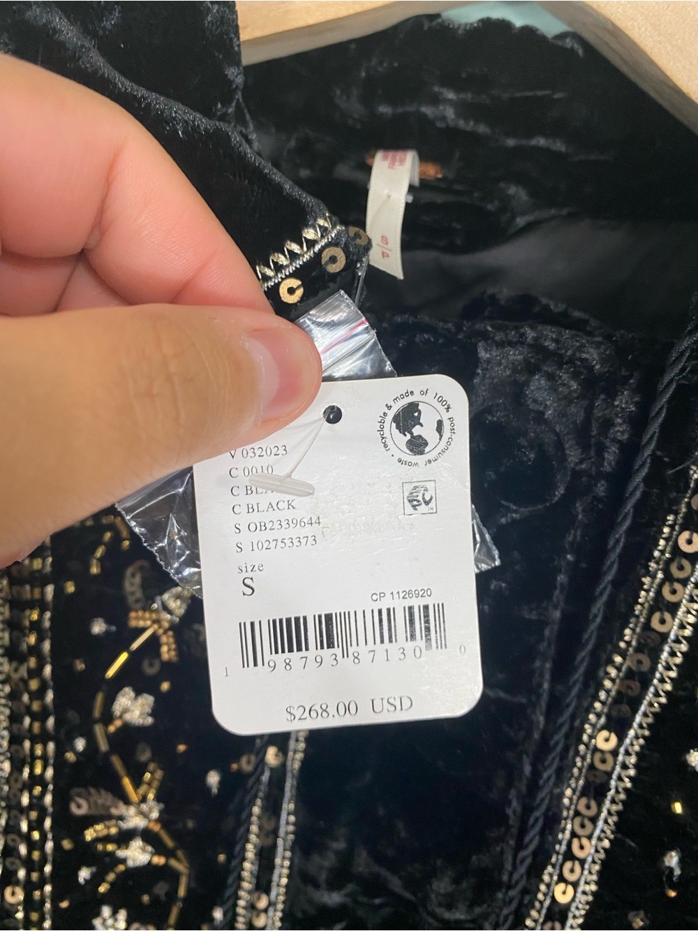 Free People Maxxie Embellished Velvet Jacket Black Small Beaded - Picture 8 of 10